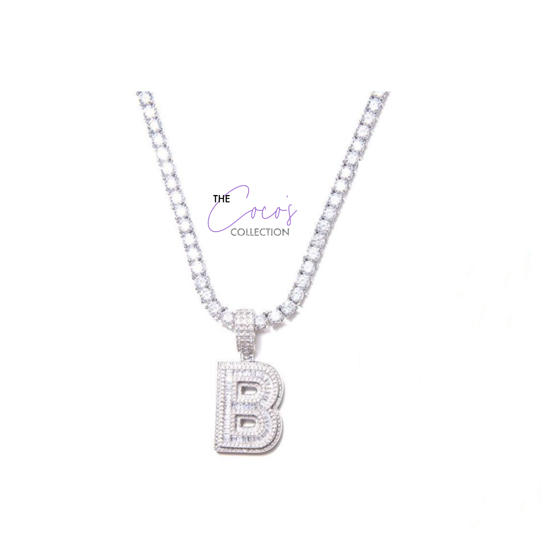 Coco's Icy Baguette Initial Necklace