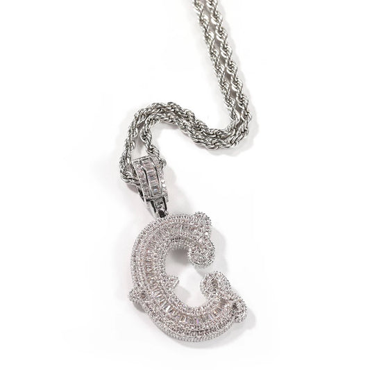 Ms Bling Baguette Initial Necklace "Silver"