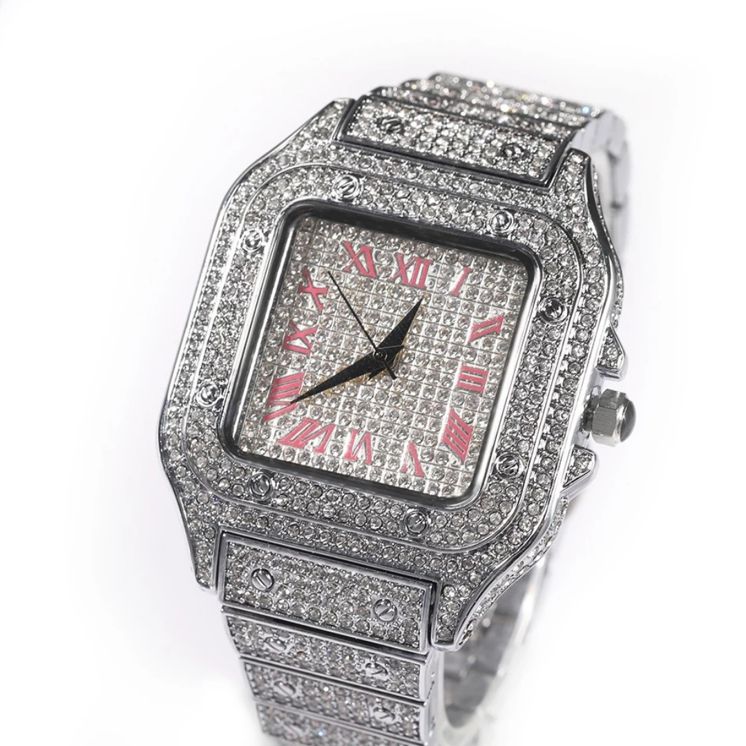 Millionaire Square Face Watch "Pinky/Silver” Ships 5-7 Business Days)